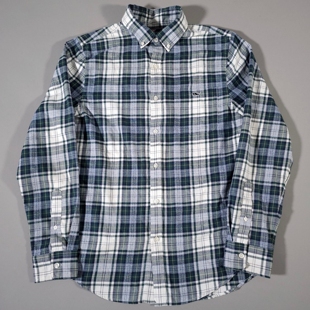 Vineyard Vines Button Down Shirt Mens‎ Small Green Plaid Performance Slim Tucker